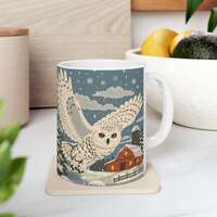 Snowy Owl Mug Cozy Winter Coffee Cup, Whimsical Woodland Owl Mug, Cottagecore Farmhouse Gift for Nat