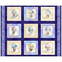 BABY ANIMALS in Hot Air Balloons cotton fabric panel 36" x 44", Qt fabrics, Oh the Places