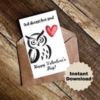 Owl Valentine&rsquo;s Day Card &ldquo;Owl Always Love You&rdquo; Pun Card Cute Owl Greeting Card for