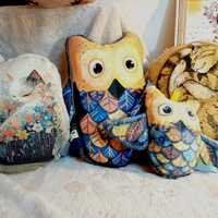 Peluche doudou Hibou ou chat tout doux coussin fait main