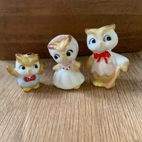 Vintage Ceramic Owl Family Set of 3, Pastel Owl Figurines, Mid Century Whimsical Animal Collectibles
