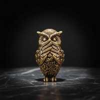 Solid Brass Owl Figurine Speak No Evil Retro Style Pendant Keychain Charm Miniature Bird Statue Desk