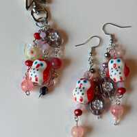 Adorable Valentines Red Owl SET with Lampwork beads