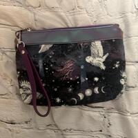 Gorgeous Fabric  and Vinyl Clutch Bag with Wrist Strap moonlight owls