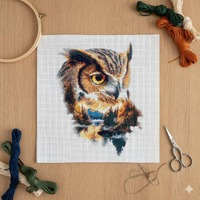 Horned Owl Cross Stitch Pattern, Realistic Bird Portrait (PDF Digital Download)