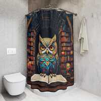 Wise Owl Library Shower Curtain | Owl Academia Bathroom Decor