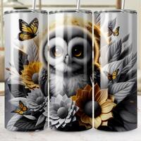 Floral Owl Tumbler Wrap, Butterfly 20oz PNG Sublimation Design (Digital Download)