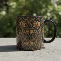 Medieval Floral Owl Mug, 11oz or 15oz Black Ceramic Mug