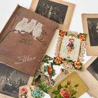 1800s Owls Scrapbook Album & Ephemera/Embossed Pat. March 1876