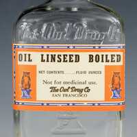 OLD antique OWL DRUG Co bottle w/ pic of owl San Francisco - larger Half Pint size - 6 inch tall