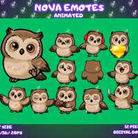 Animated Chibi  Owl Twitch Emotes, Cute Kawaii Anime GIF Emotes, Funny Reaction  for Twitch, Discord