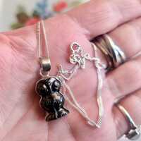 Obsidian Owl Necklace - sterling silver bezel set.