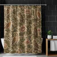 William Morris Owl Shower Curtain, Floral Bird Bathroom Decor, Nature Inspired Art, Botanical Vintag