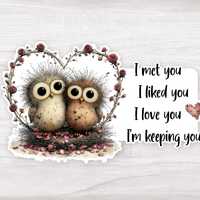 Cute Owl Couple Vinyl Durable Sticker: Valentine Gift, Anniversary, Friendship, Owl Lover