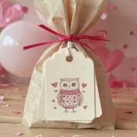 Owl Tags, 16, Pink Owl, Hearts, Love