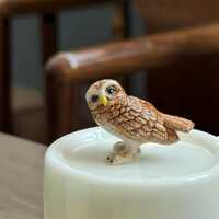 Handmade Ceramic Owl &ndash; Mini Brown Pottery Bird Figurine, Wildlife Desk Decor