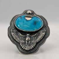 Bluebird Turquoise Silver Owl Ring