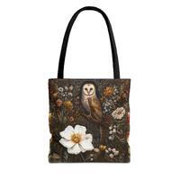 Owl Glory Illustration Tote Bag | Vintage Botanical Pattern