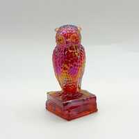 Orange/Red Carnival Glass Owl - Degenhart