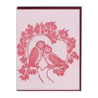 Heart Owls Card Letterpress Printed Card Original Illustration