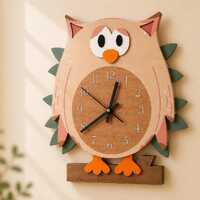 Owl Wall Clock for Kids, Wooden Wall Clock, Nursery Decor, Silent Quartz, Handmade in Italy