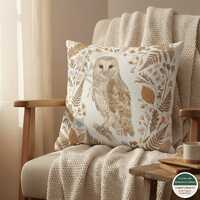 Barn Owl Pressed Flower Botanical Throw Pillow, Vintage Cottagecore Aesthetic Cushion Cover, Nature 
