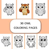 30 Kawaii Owl Coloring Pages, Kids' Animal Line Art (PDF Download)