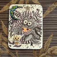 Moonlit Owl Keeper painted rock SEALED 3D owl, moon and star