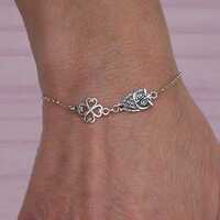 Sterling silver owl and four leaf clover bracelet, Lucky charm