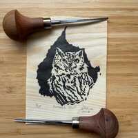 Screech Owl Block Print: Printed on Real Wood