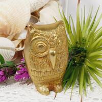 Vintage Brass Owl Figurine – Gold Home Decor, 4" Tall