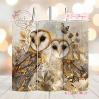Boho Owl PNG Tumbler Wrap, Floral Owls Butterfly Sublimation Design, Digital Download