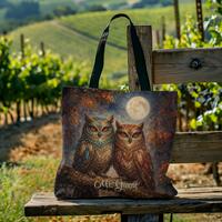 Personalized Moonlit Owls Tote Bag , Owl Lover Gift, 3 Sizes