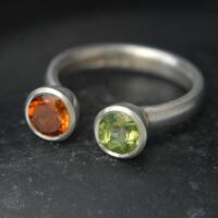Owl Ring with Peridot and Citrine, Silver Statement Ring, Gift For Her