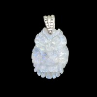 Rainbow Moonstone Owl Carving: Natural Gemstone Charm (22&times;20&times;6)MM size
