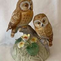 Vintage Gorham Gift World Ceramic Owls &ldquo; Love Story &ldquo; Figural Misic Box