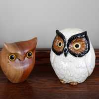 Vintage OWL LOVERS Collectibles Bird 1970s Mid Century Modern Woodland Eames Style Wood Carved and C