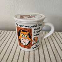 Vintage Grandpa Owl Mug with Coaster Lid