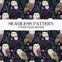 Owl Seamless Pattern, Dark Floral Woodland Fabric Wallpaper, Whimsical Bird Digital Paper
