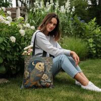 Personalized Barn Owl Shopping Tote Bag, Owl Lover Reusable Grocery Bag, Teacher Tote Bag, Custom Bi