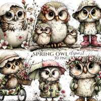 Whimsical Spring Owl Clipart Bundle, Cottagecore Nursery Graphics (30 PNG)
