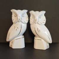 Set of 2 Vintage White Porcelain Owl Figurines - Gold Accent Decor