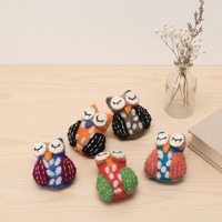 Handmade Wool Felt Owl Brooch Set. Needle-Felted Animal Pins for Creative Style