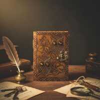 Wisdom Owl Leather Journal | Vintage Embossed Diary with Brass Lock | Travel Writing Notebook