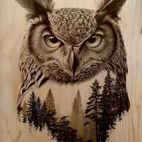 Wise Great Horned Owl Double Exposure Forest Portrait PNG For Wood Laser Engraving Art