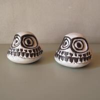 Vintage 70s Ceramic Owl Paperweight Pair - Handcrafted Boho Decor