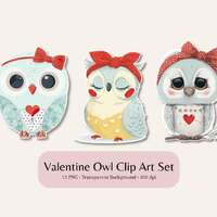Valentine Owl Clip Art Set, Love-Themed Nursery & Craft Graphics, Digital Download