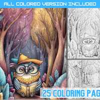 Enchanted Forest Coloring Book, Magical Woodland, Whimsical Owl Coloring Pages, PDF Download