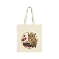 Japanese Owl Tote Bag, Embroidery Style Illustration, Minimal Japandi Canvas Tote, Natural Eco Bag,