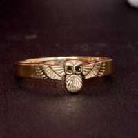 Gold Brass Owl Ring, Bird Animal Band Ring, Minimalist Nature Jewelry, Cute Statement Ring, Handmade
